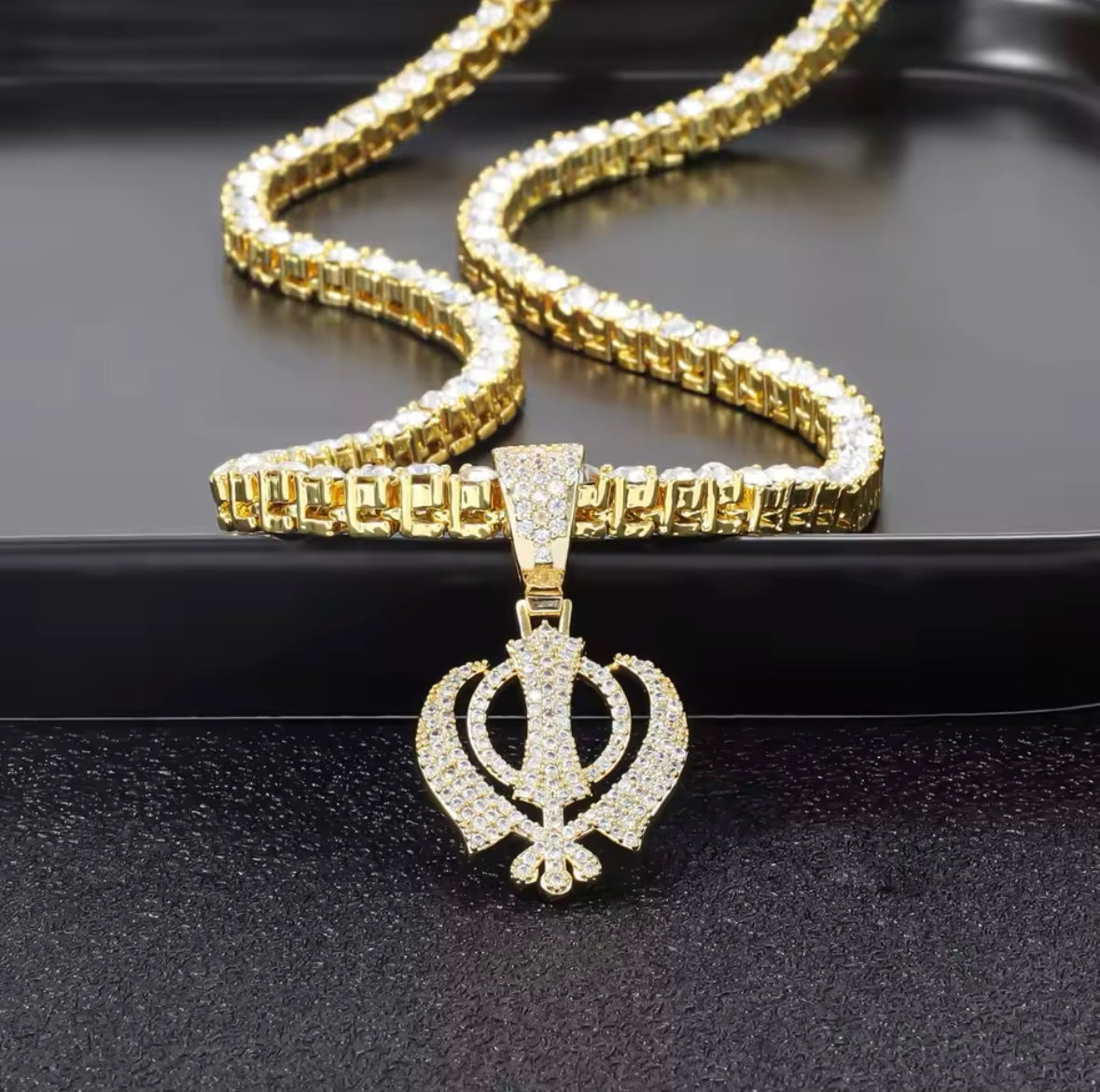 Diamond Khanda Tennis Chain || Gold/Silver/Rose Gold